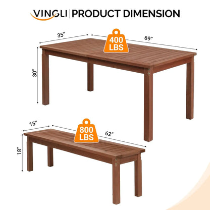 3-Piece Outdoor Wood Dining Set