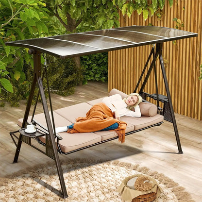 3 Seat Patio Swing with 2 Side Cup Holder