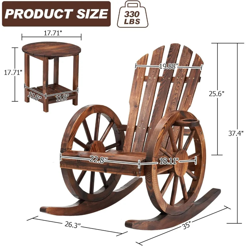 Outdoor Wooden Wagon Wheel Rocking Chairs Set