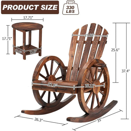 Outdoor Wooden Wagon Wheel Rocking Chairs Set