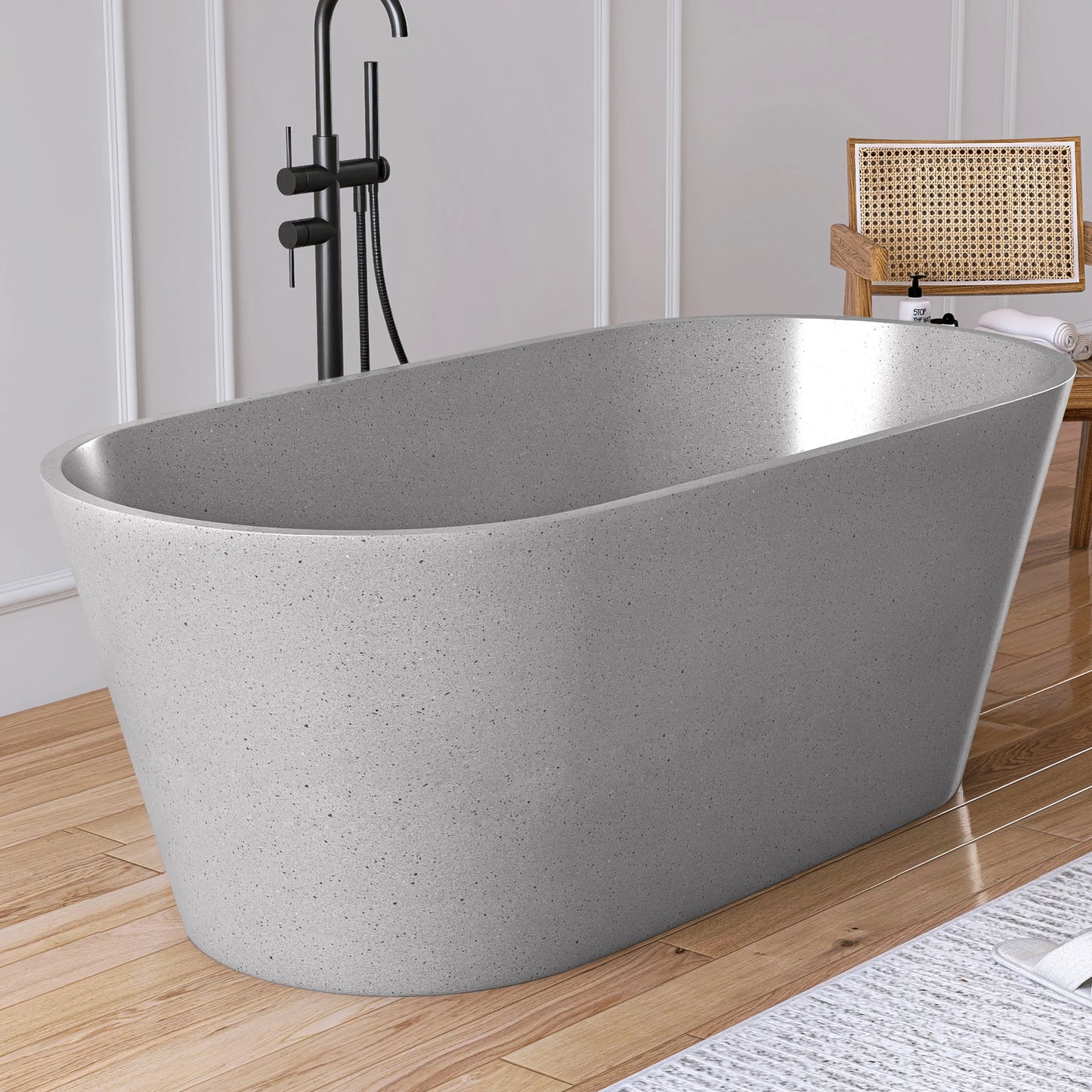 59" Modern Luxury Terrazzo Gary Concrete Freestanding & Shower Bathtub