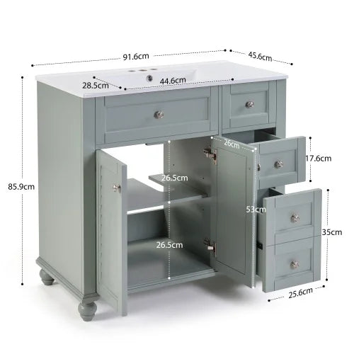 36" Blue Grey Bathroom Vanity with Ceramic Sink