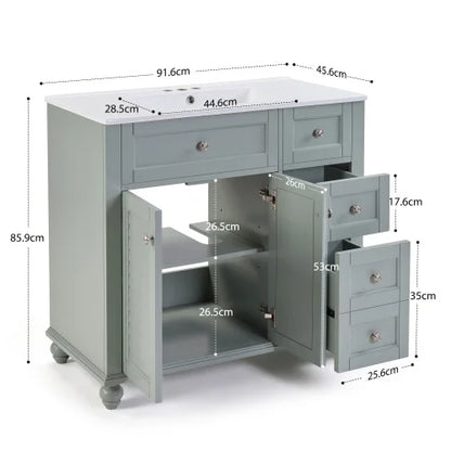 36" Blue Grey Bathroom Vanity with Ceramic Sink