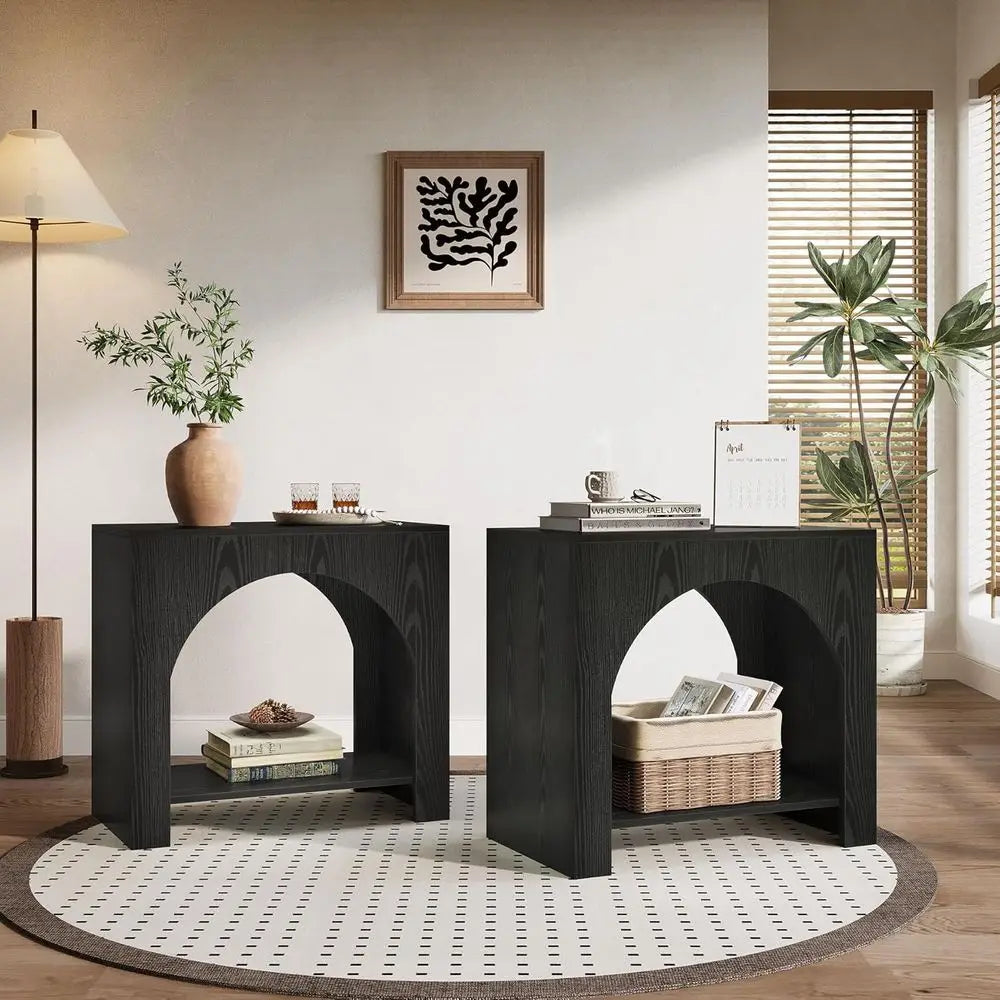 Black Wooden Nightstand with Storage