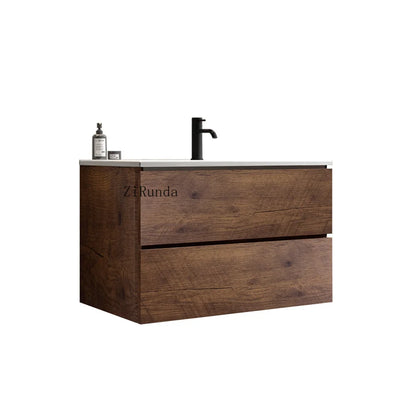 Wall Mounted 30 " Walnut Bathroom Vanity with Ceramic Sink