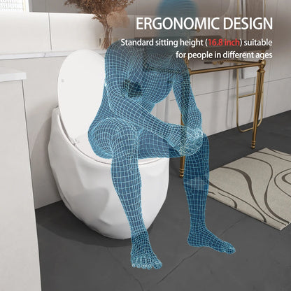 1-Piece Single Flush Egg Shape Toilet in Glossy White