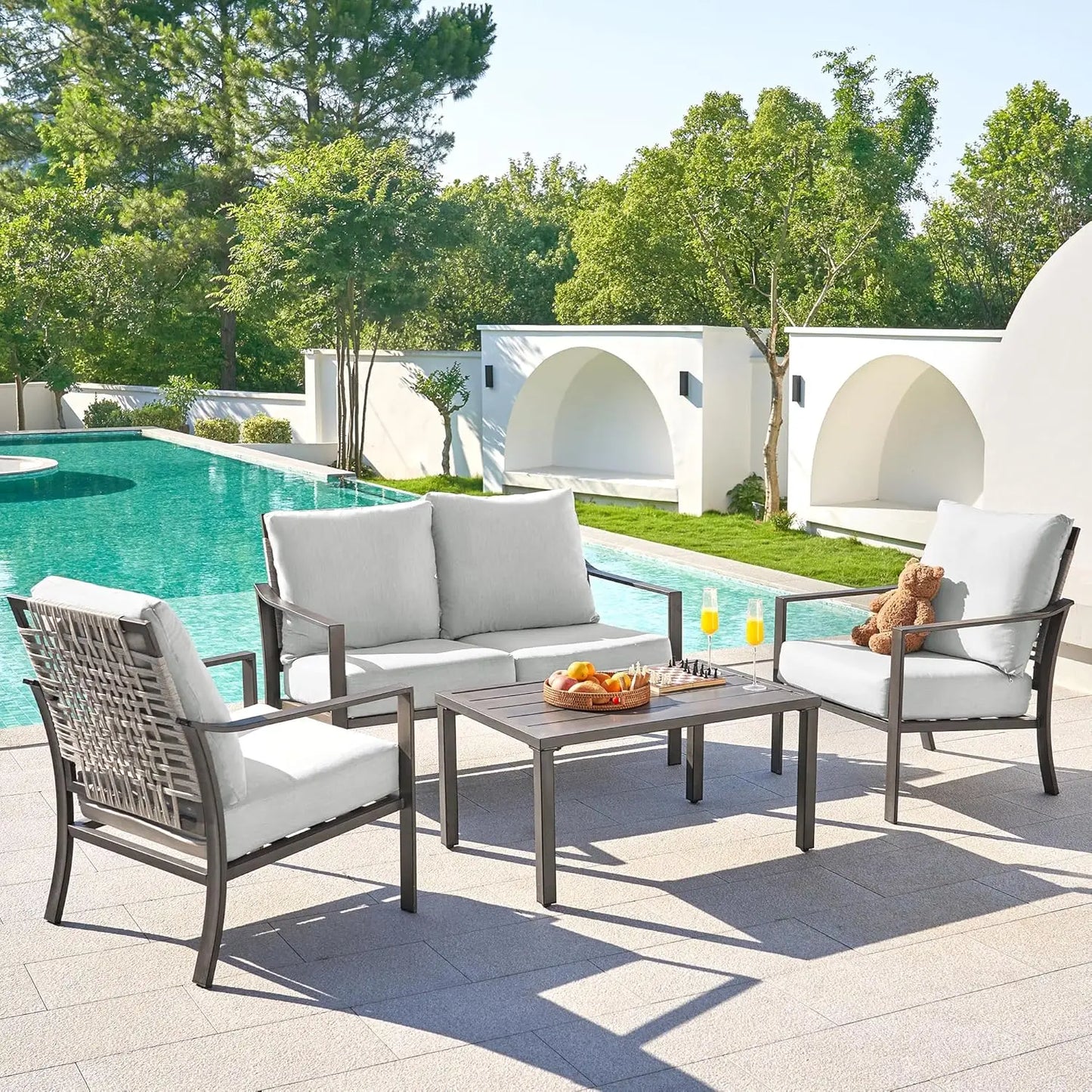 4 Piece Outdoor Metal Patio Furniture  Set