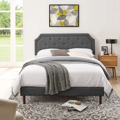 Bed Frame Queen Size Platform with Tufted Upholstered Headboard and Wood Slat Support,Adjustable Height Headboards