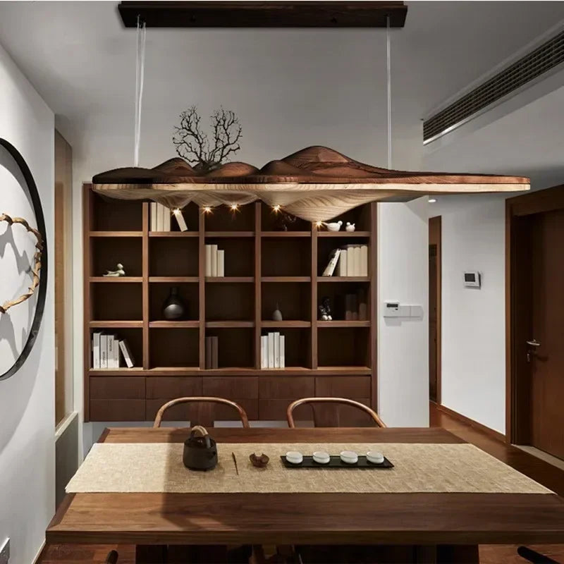 Modern Solid Wood Resin LED Light Pendant