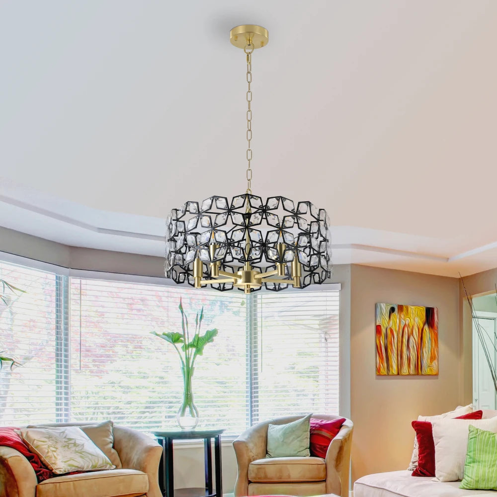 39" Modern Black Gold Crystal Chandelier