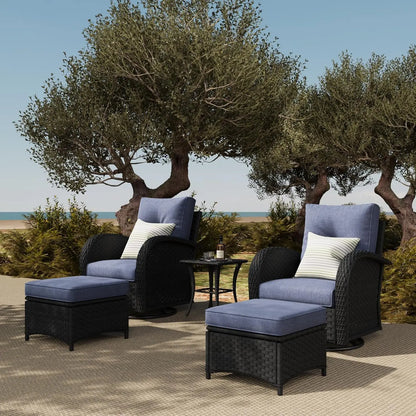 5 Pieces Rattan Wicker Swivel Rocker Outdoor Patio Furniture Set