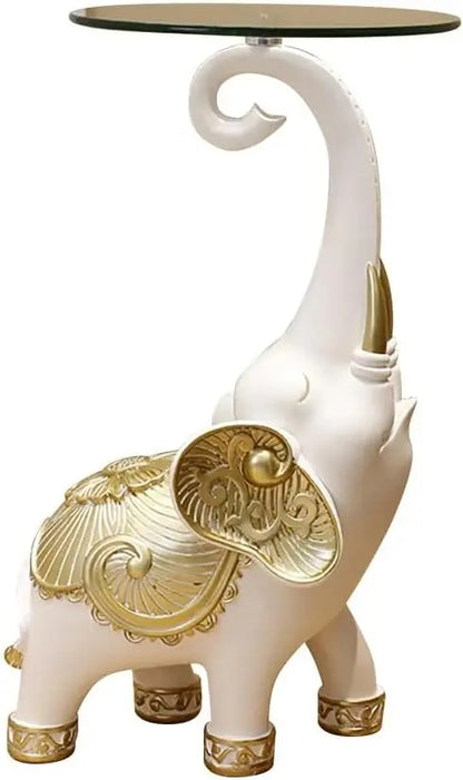White Elephant Side Table Resin Statue