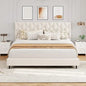 Beige King-Size Upholstered Headboard Bed Frame