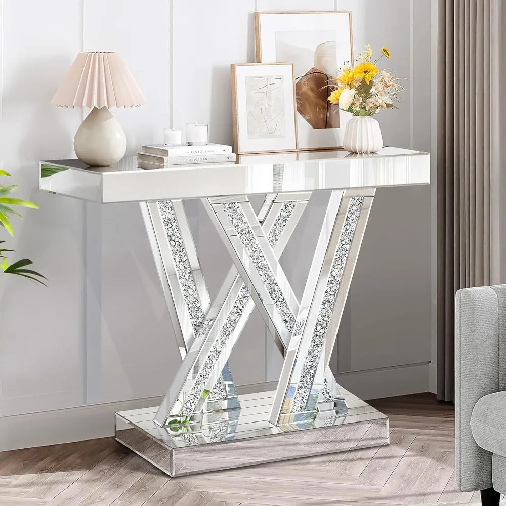 Modern Diamond Inlay Entryway Console Table