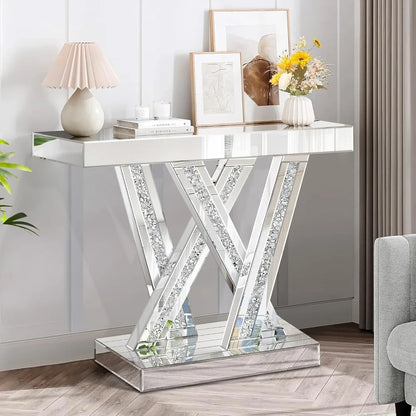 Modern Diamond Inlay Entryway Console Table