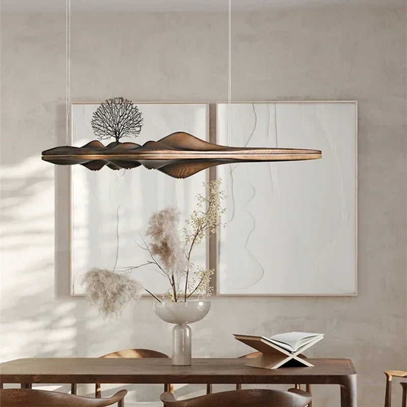 Modern Solid Wood Resin LED Light Pendant