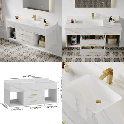Modern Wall-Mounted White Stone Sink Vanity