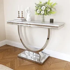 Modern Rectangular Entryway Table w/ White Faux Marble