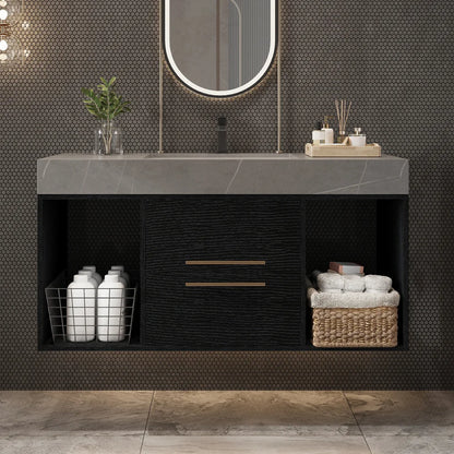 39.4" Single Floating Vanity with Faux Marble Ceramic Sink