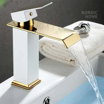 Gold and Black Waterfall Bathroom Faucet