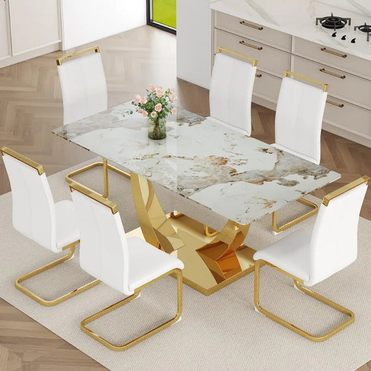 Marble Dining Table Set for 6