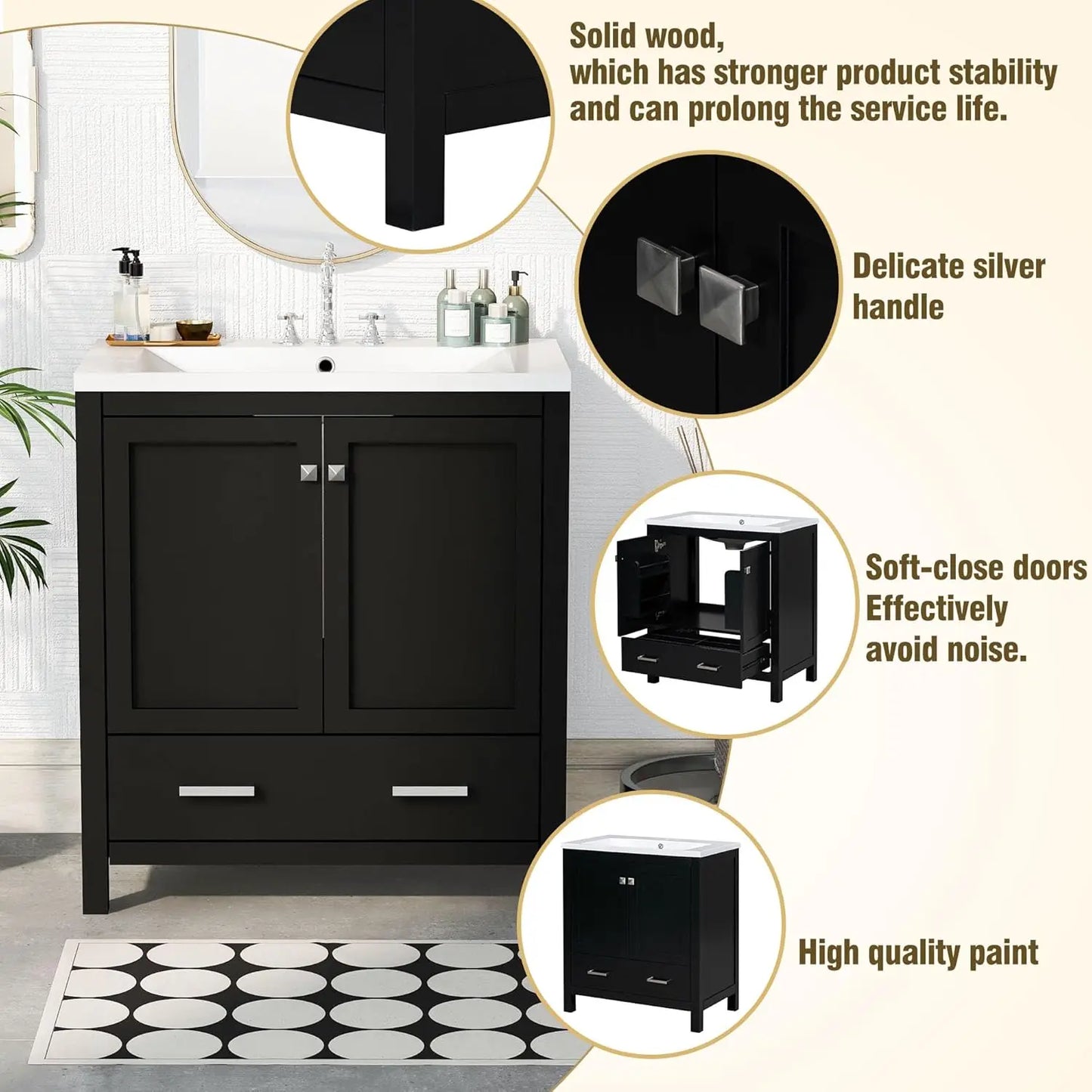 30" Bathroom Vanity Single Sink Cabinet Undermount