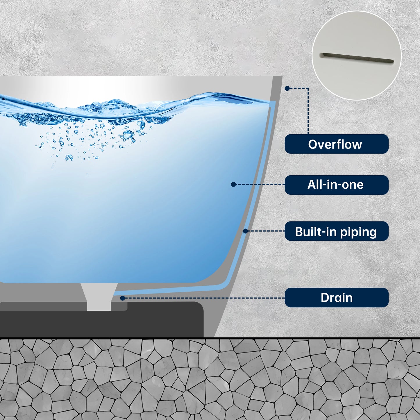59" Matte Black Stone Resin Freestanding Bathtub