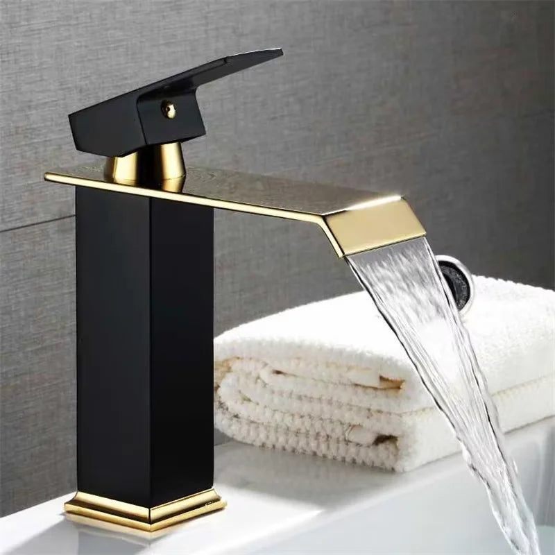 Gold and Black Waterfall Bathroom Faucet