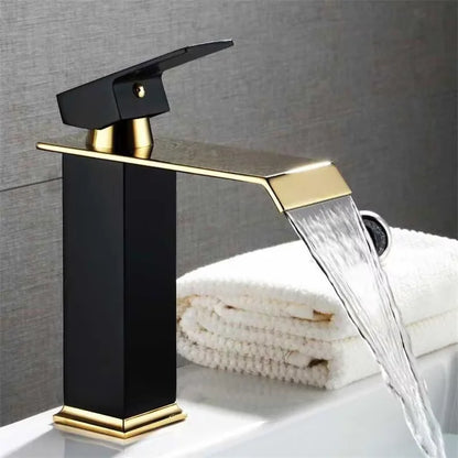 Gold and Black Waterfall Bathroom Faucet