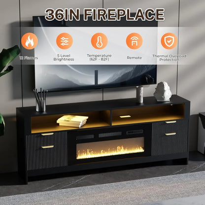 LED Light Entertainment Center w/ 36" Electric Fireplace