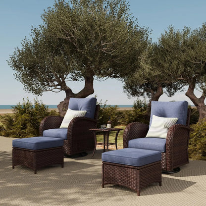 5 Pieces Rattan Wicker Swivel Rocker Outdoor Patio Furniture Set