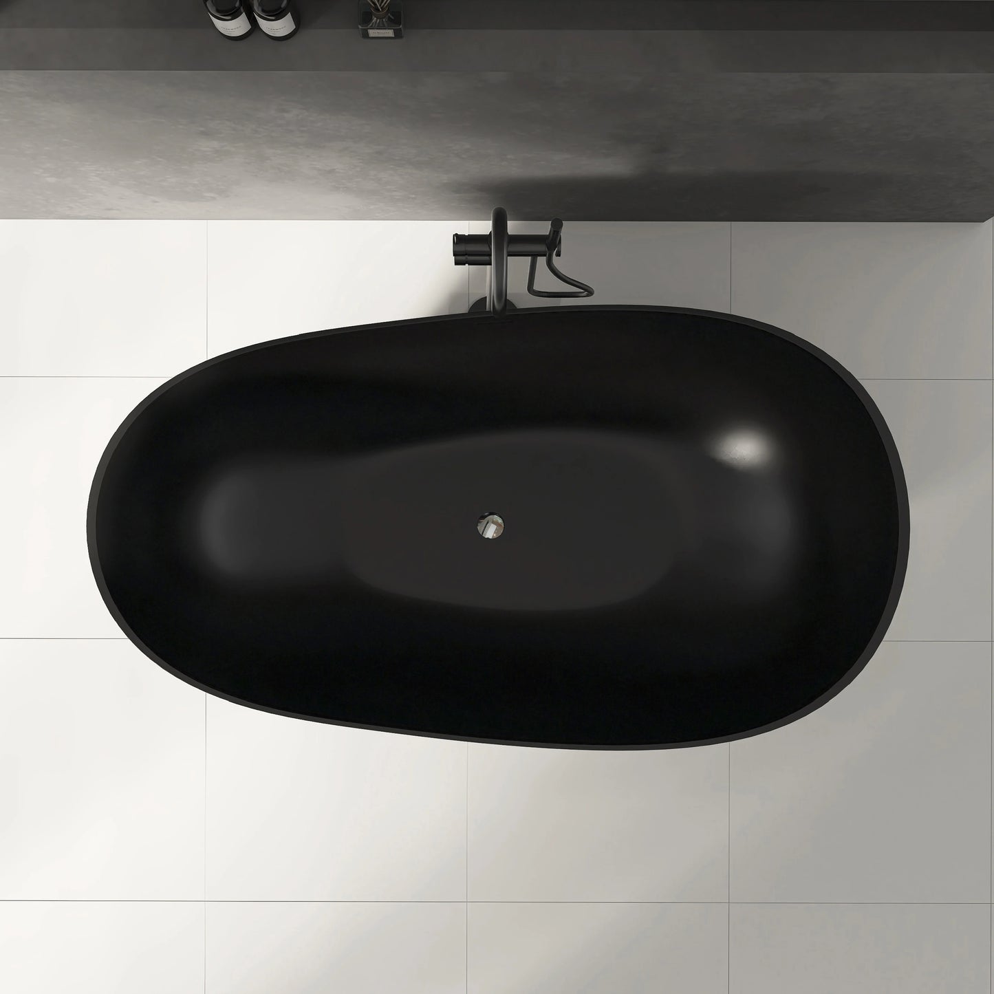 59" Matte Black Stone Resin Freestanding Bathtub
