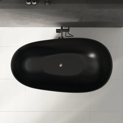 59" Matte Black Stone Resin Freestanding Bathtub