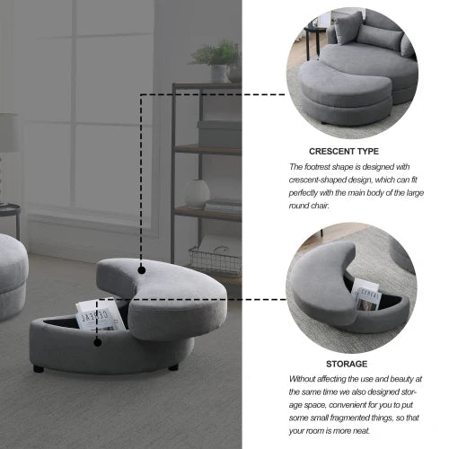 Modern Dark Grey Sofa Lounge Chair with Storage Ottoman