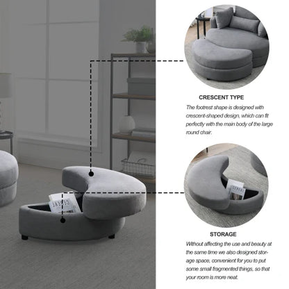 Modern Dark Grey Sofa Lounge Chair with Storage Ottoman