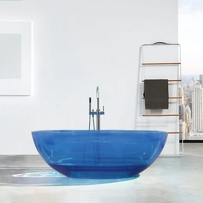64" Blue Acrylic Freestanding Soaking Bathtub