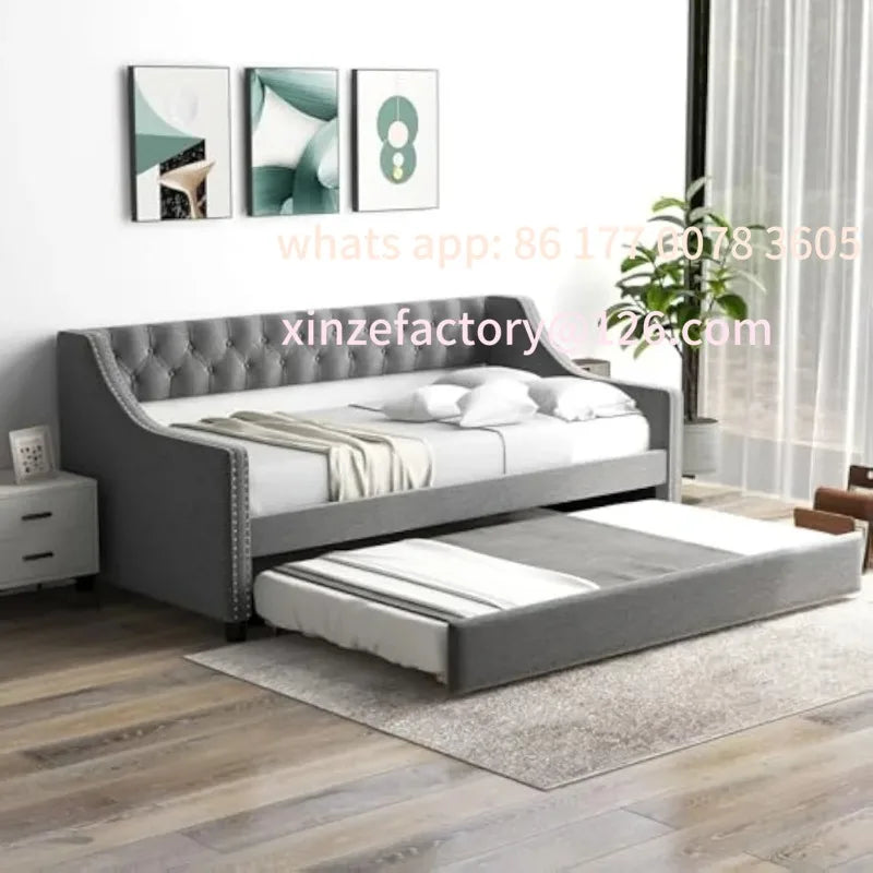 Upholstered Twin Daybed with Modern Trundle Bed