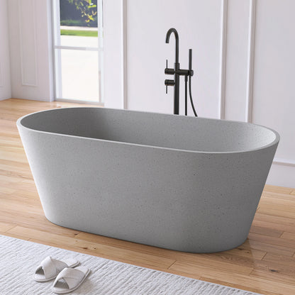 59" Modern Luxury Terrazzo Gary Concrete Freestanding & Shower Bathtub