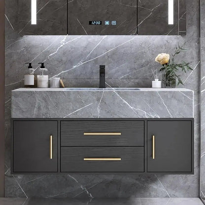 39.3" Modern Wall-Mounted Floating Bathroom Vanity Set,  Vanity with Sintered Stone Countertop, Undermount Sink & Walnut Finish