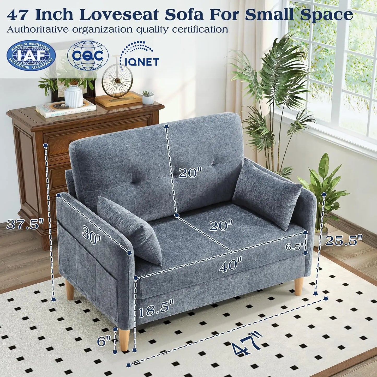 Comfy Chenille Fabric Love Seat for Bedroom with Throw Pillow