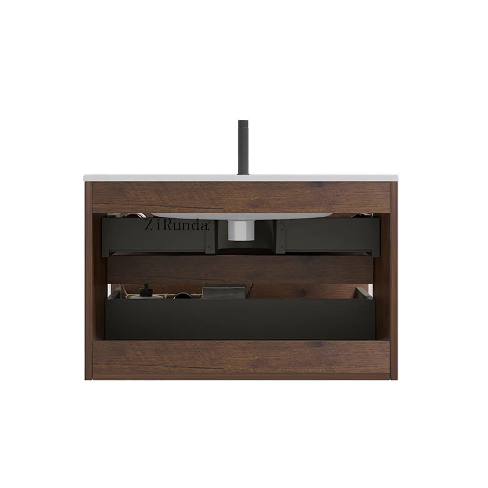 Wall Mounted 30 " Walnut Bathroom Vanity with Ceramic Sink