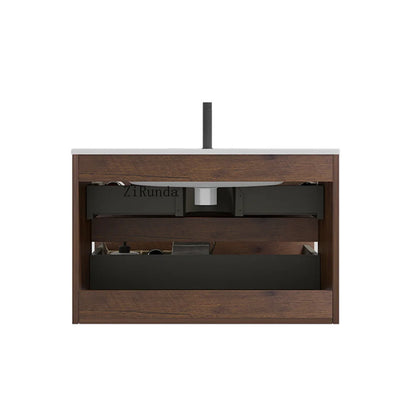 Wall Mounted 30 " Walnut Bathroom Vanity with Ceramic Sink