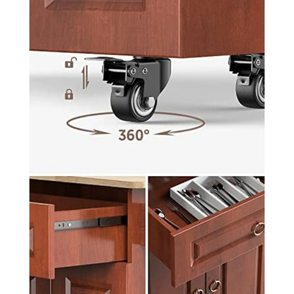 Wood Kitchen Island Cart with Drop Leaf Countertop