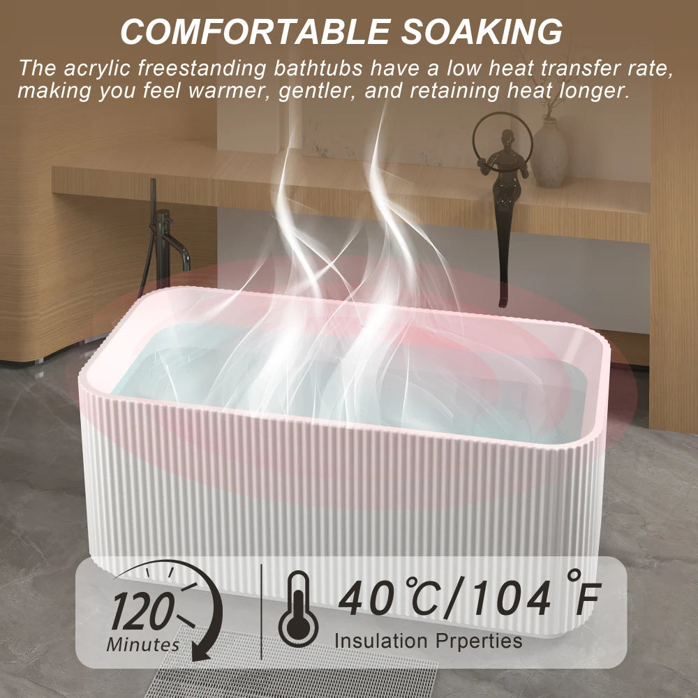 59" Rectangle White Acrylic Freestanding Soaker Tub