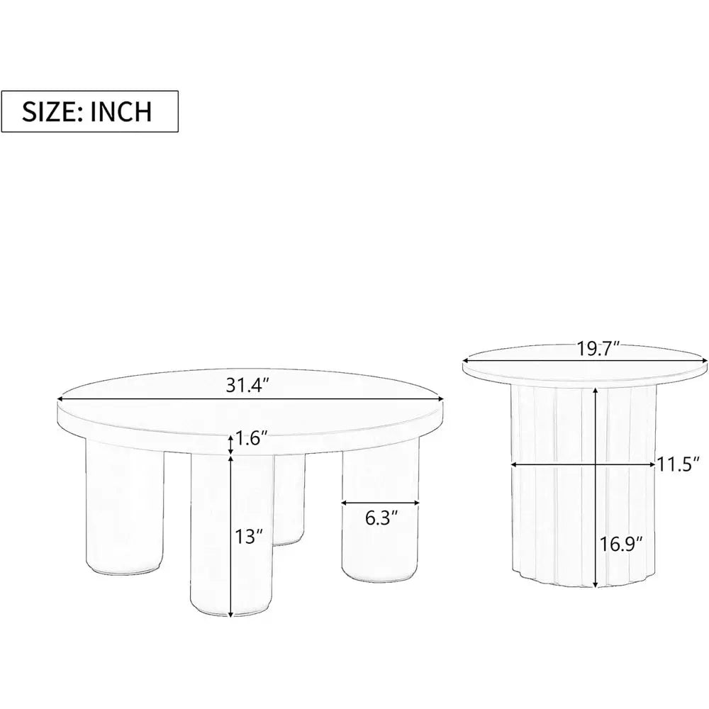 Set of 2 Living/Reception Room Round Coffee Table