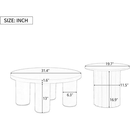 Set of 2 Living/Reception Room Round Coffee Table