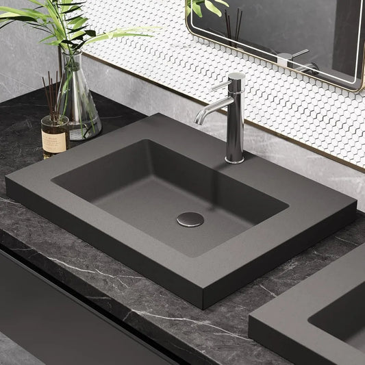 Concrete Gray Rectangular Bathroom Drop-in Sinks