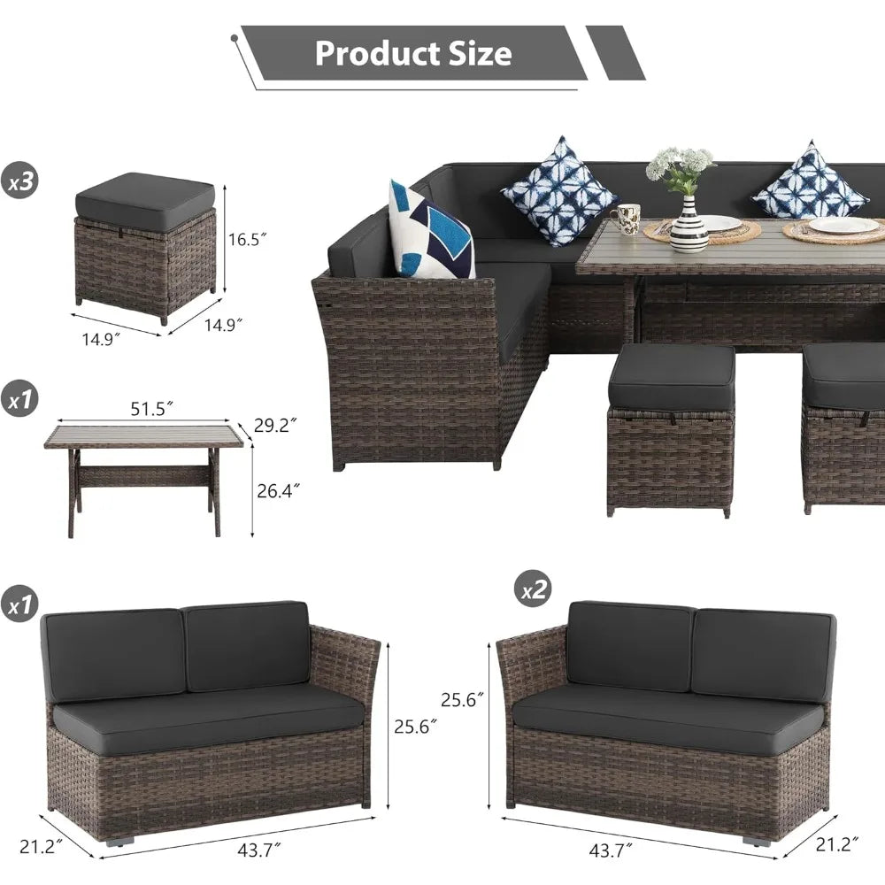 7 Piece Wicker Rattan Patio Furniture Set