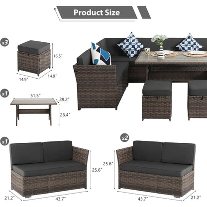 7 Piece Wicker Rattan Patio Furniture Set