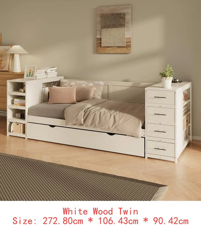 White Wooden Twin Size Daybed with  Storage Drawers
